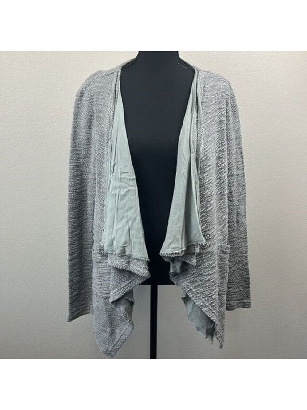 XCVI Cardigan Sweater Grey Waterfall Open Front Long Sleeve Cotton Layered XS